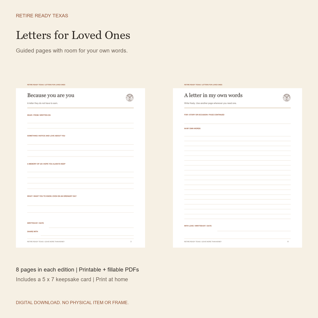 Letters for Loved Ones | Printable & Fillable Family Legacy Kit printable pages