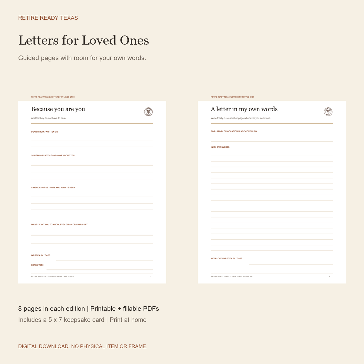 Letters for Loved Ones | Printable & Fillable Family Legacy Kit printable pages