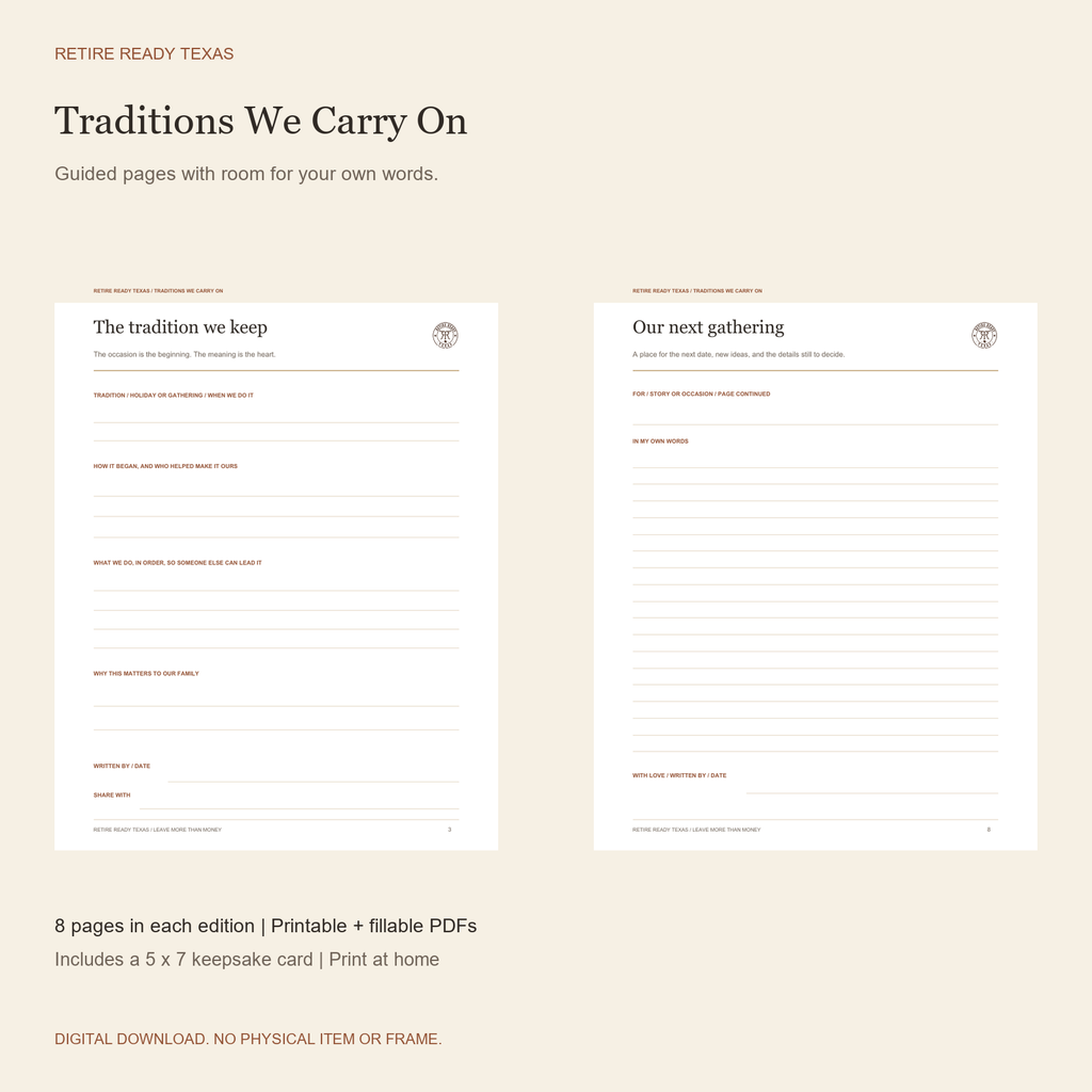 Traditions We Carry On | Printable & Fillable Family Legacy Kit printable pages