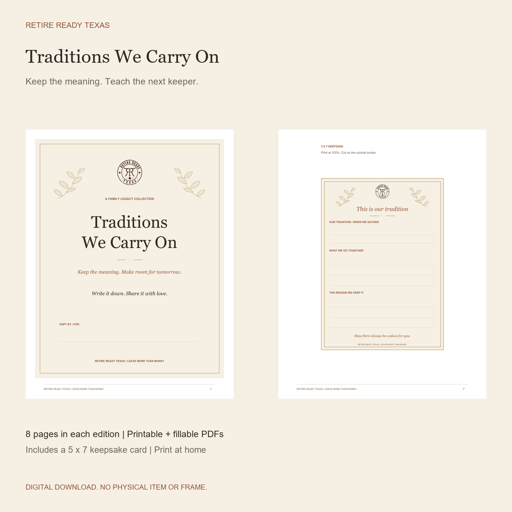 Traditions We Carry On | Printable & Fillable Family Legacy Kit printable pages