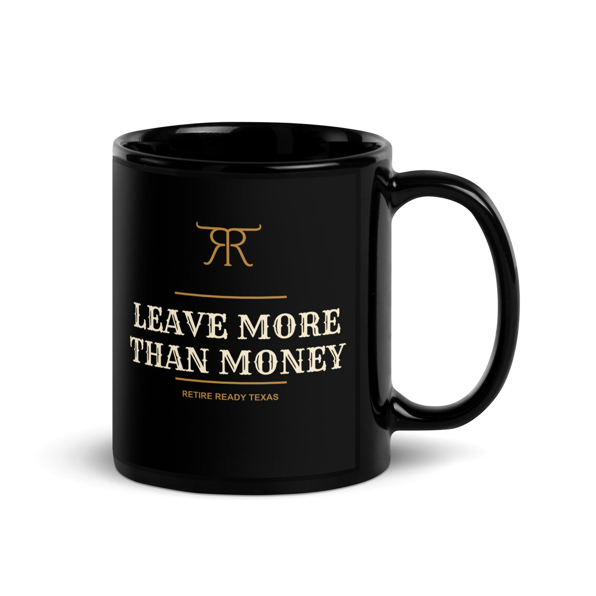 Leave More Than Money Black Mug in Black — handle on right view