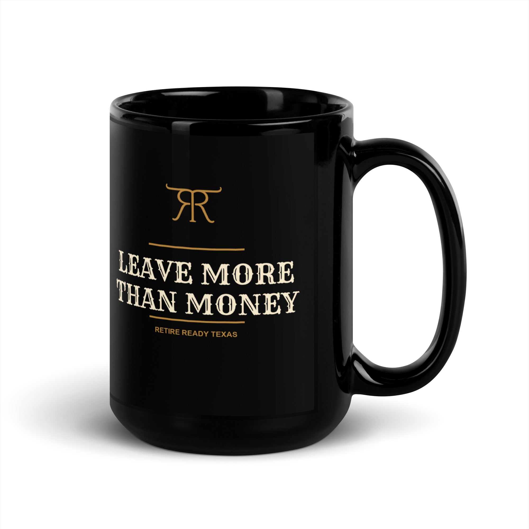 Leave More Than Money Black Mug in Black — handle on right view