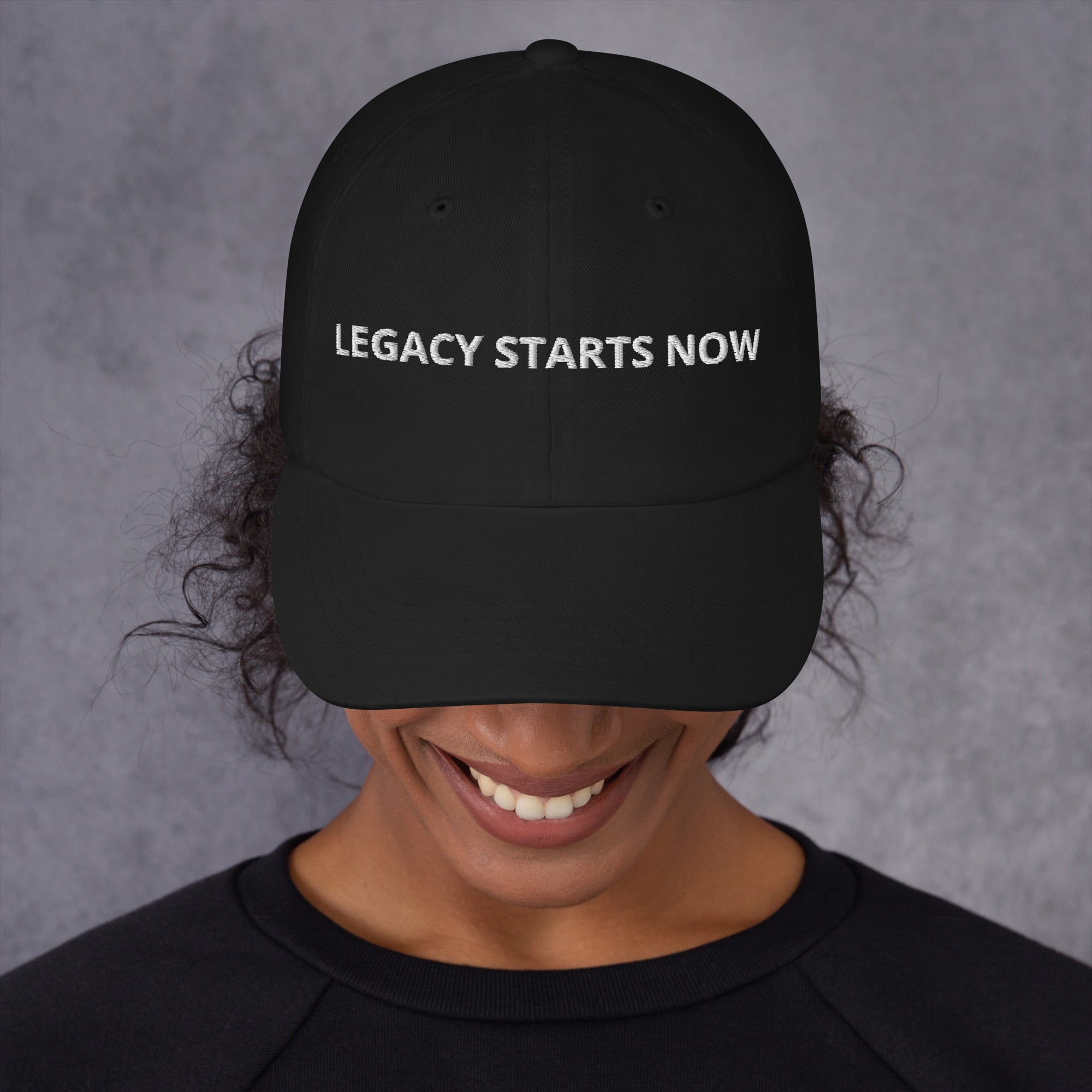 Black Legacy Starts Now dad hat with white Retire Ready Texas embroidery