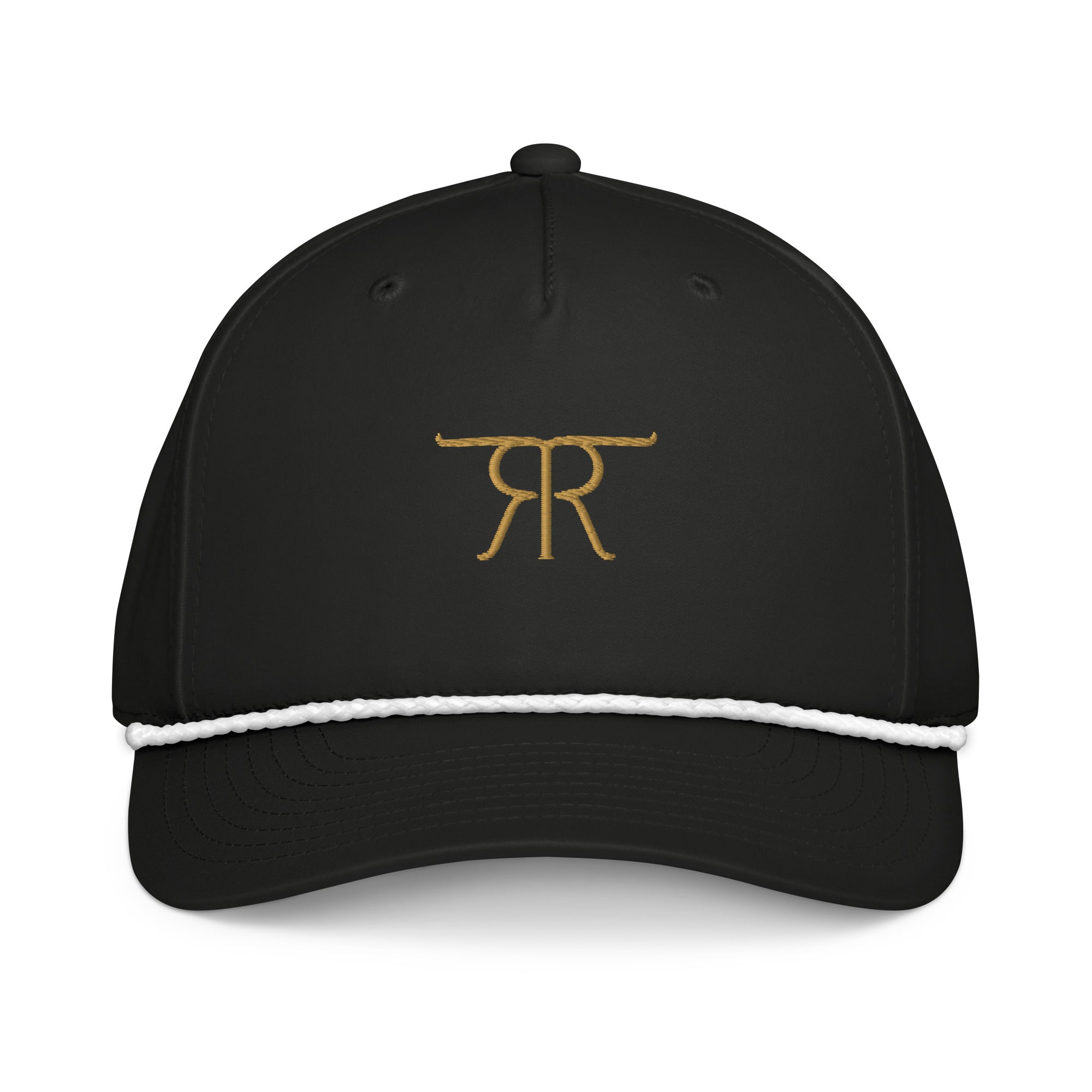 Black and white Retire Ready Texas heritage rope cap with Old Gold embroidery