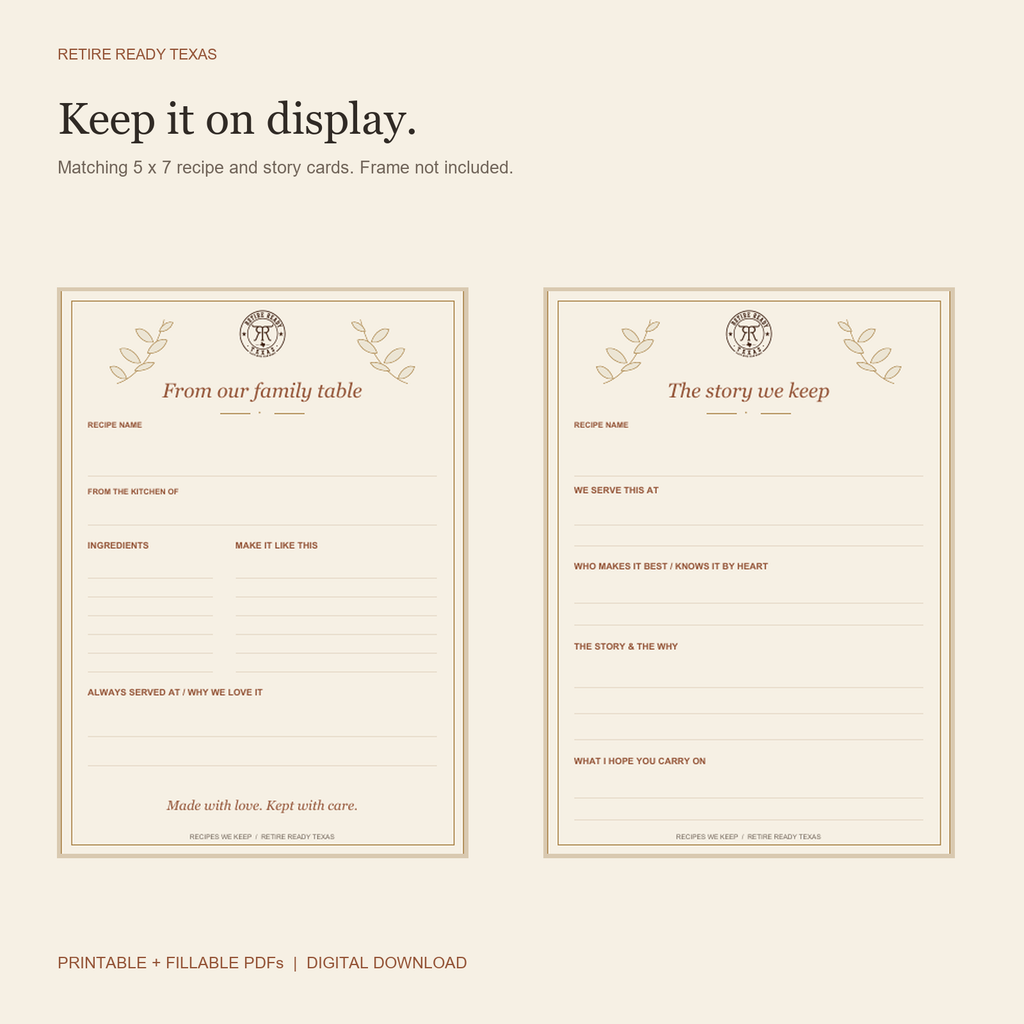 Elegant gold botanical 5 by 7 family recipe and story keepsake cards