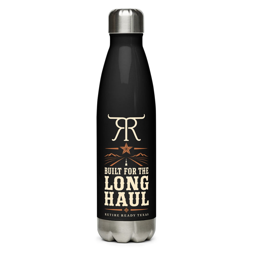 Black 17 oz Built for the Long Haul Retire Ready Texas water bottle