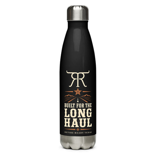Black 17 oz Built for the Long Haul Retire Ready Texas water bottle