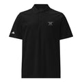 Front of black RRT Executive Range Adidas Golf Polo with embroidered cattle-brand logo