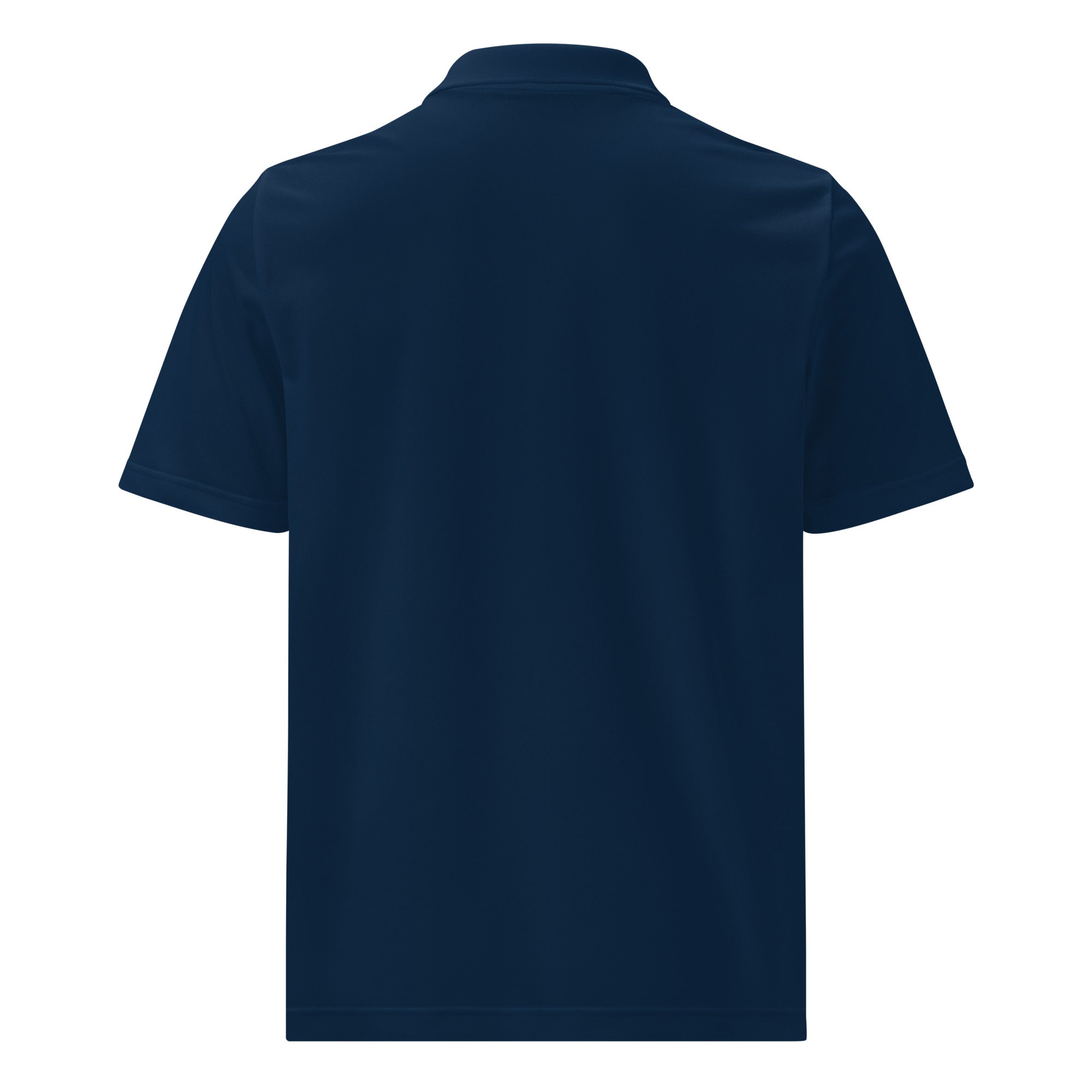 Back of collegiate navy RRT Executive Range Adidas Golf Polo