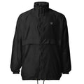 Front of black RRT Fieldline Packable Windbreaker with embroidered cattle-brand chest logo
