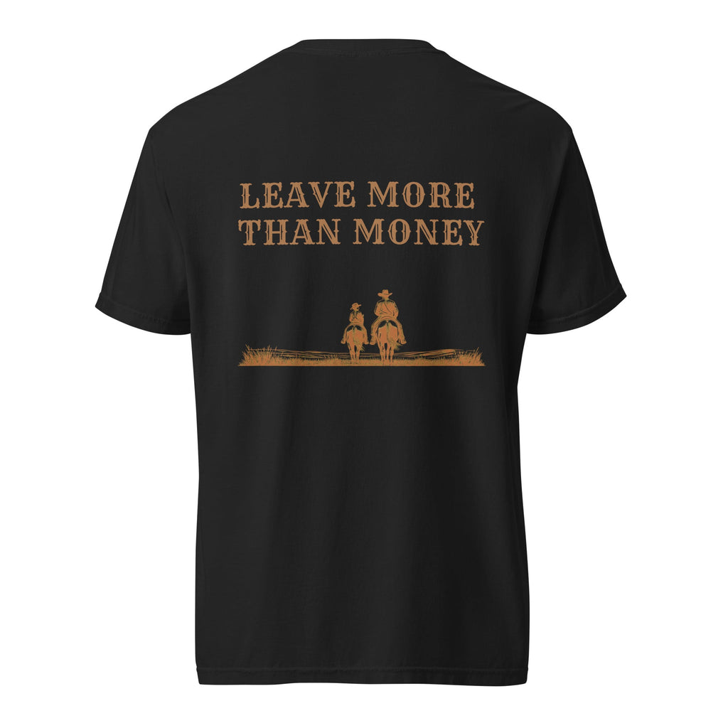 Back of black Retire Ready Texas Legacy Riders Tee with copper Leave More Than Money artwork