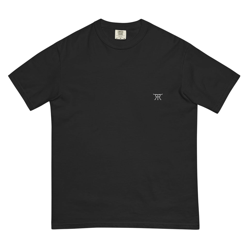 Front of black Retire Ready Texas Heritage Tee with official cattle-brand chest logo
